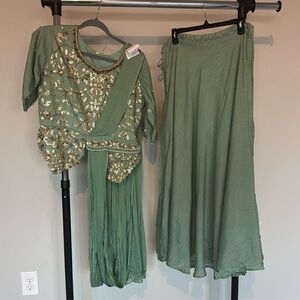 Indowestern sage green skirt top with pre pleated dupatta..Indian clothing